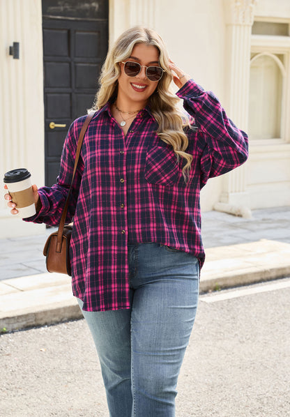 Plus Size Fuchsia & Navy Plaid Button-Up Shirt
