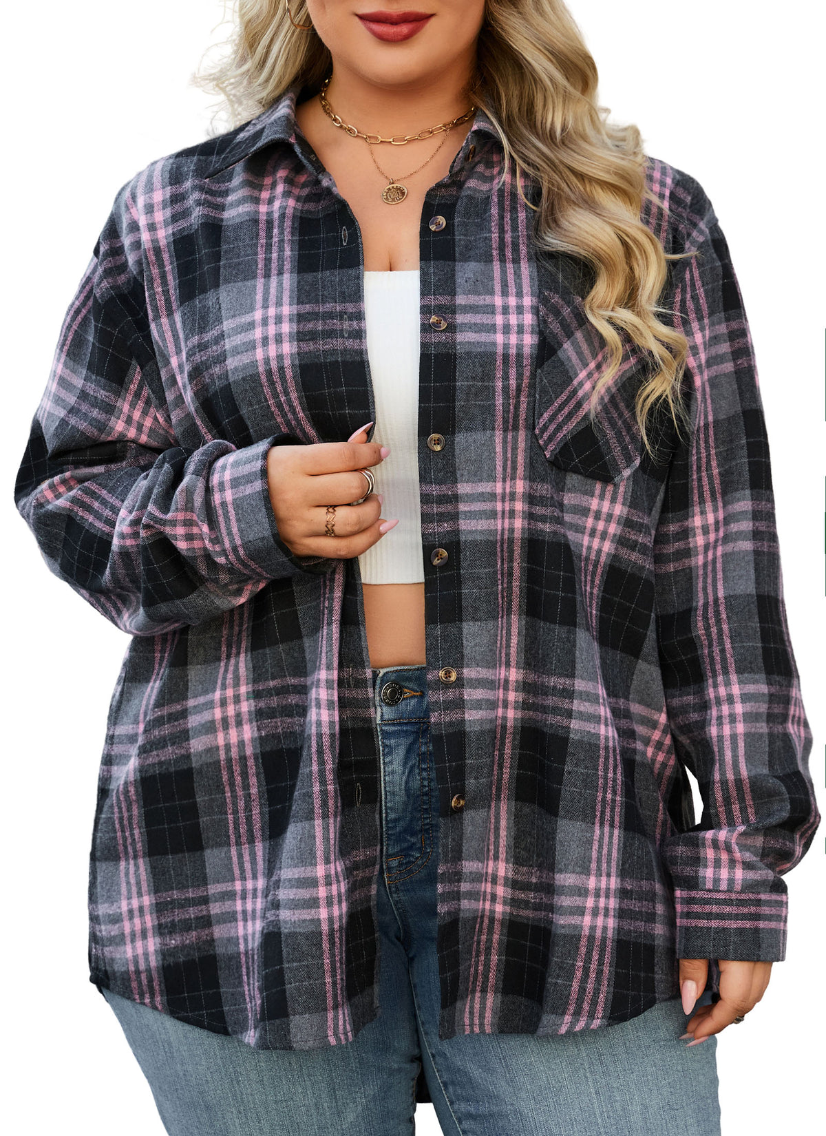Splensive plus size Black & Pink Plaid Button-Up Shirt