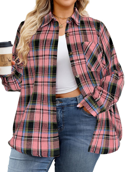 Plus Size Dusty Pink Plaid Button-Up Shirt G24