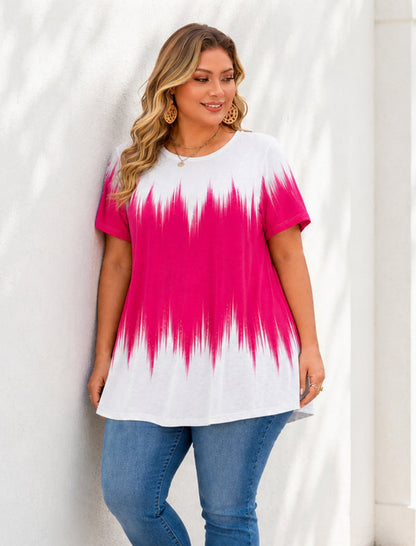 Women's Plus Size Short Sleeve Swing Tunic Top | Flowy Blouse B52