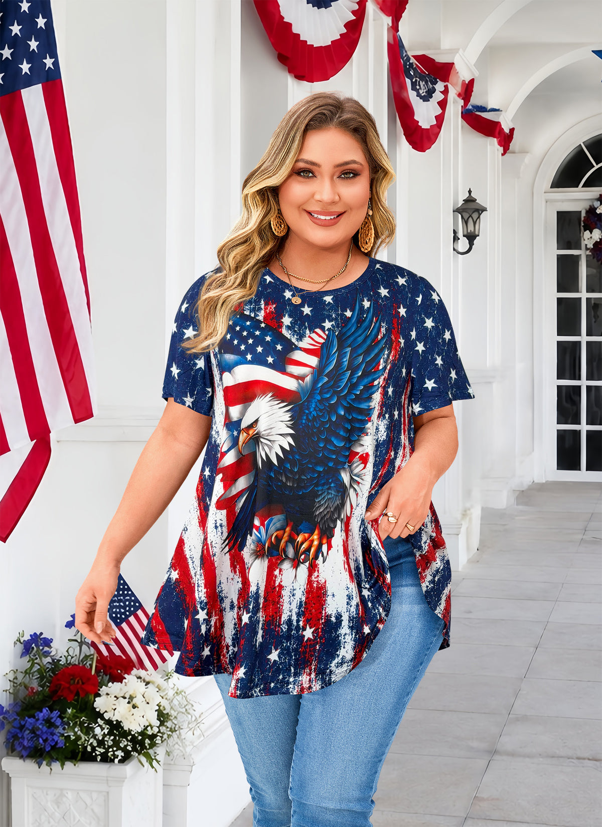 Plus Size American Flag Eagle Print Tunic Top