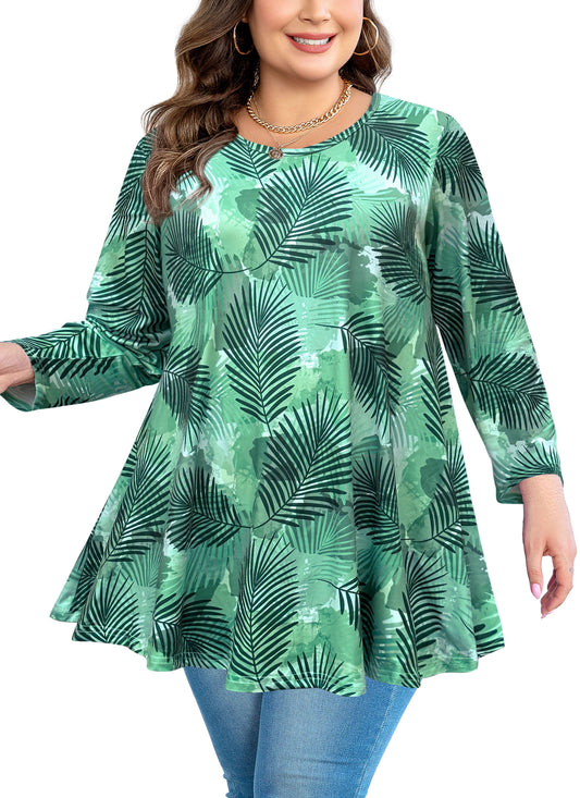 Tunic Tops for Women Plus Size 3/4 Sleeve Crew Neck Swing Flare Loose T-Shirt Blouses to Wear with Leggings III