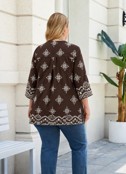 Plus Size Chocolate Brown Printed Tunic Top. L10