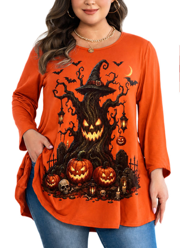 Women's Orange Swing Tunic Top – 3/4 Sleeve, Plus Size C41