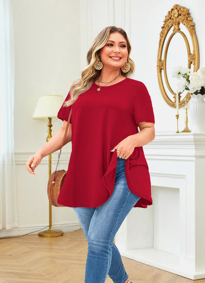 Women's Plus Size Swing Tunic Top – Short Sleeve, Flowy A-Line Blouse to Wear with Leggings b41