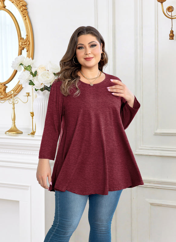 Women's Flowy Swing Tunic Top – 3/4 Sleeve, Plus Size D29