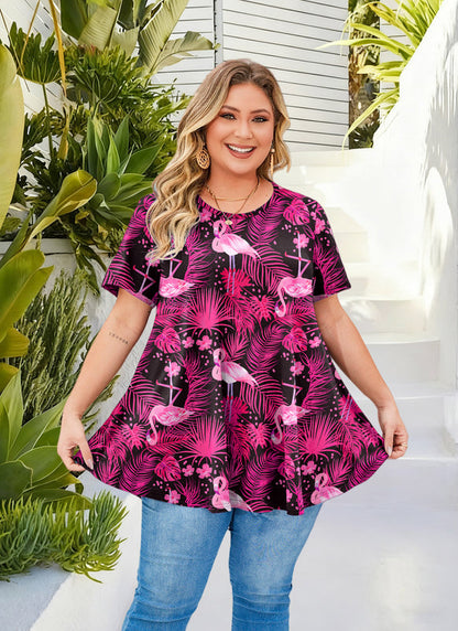 Hot Pink Flamingo Tunic Top for Women – Flowy Swing Blouse, Plus Size E25