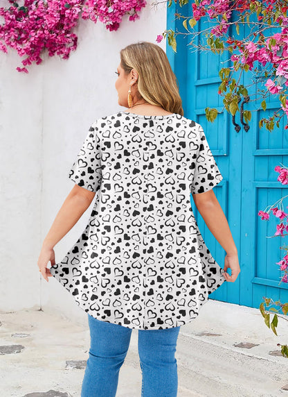 Women's White & Black Swing Tunic Top – Short Sleeve, Plus Size B44