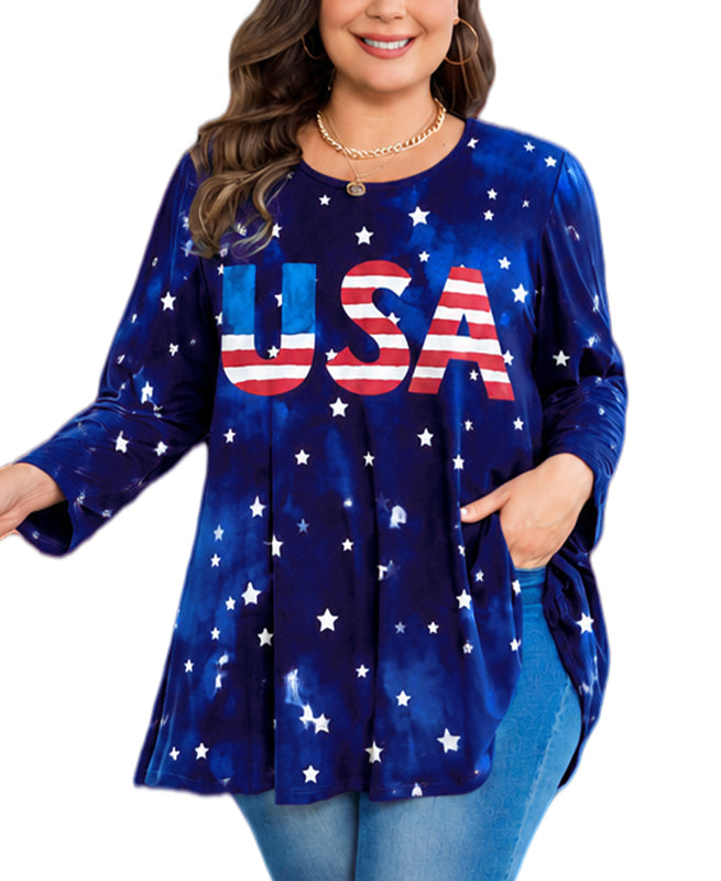 Women's Navy Blue & Red Plus Size Tunic Top – 3/4 Sleeve Swing Flowy Blouse A48