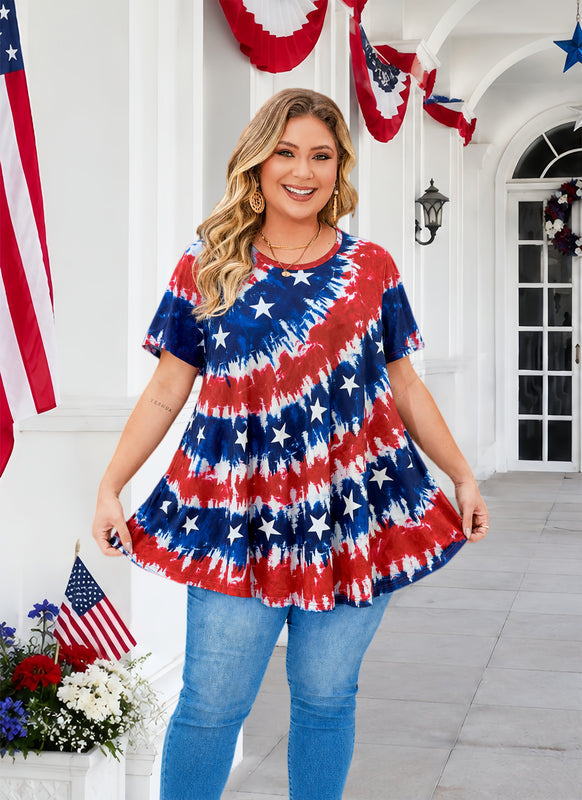Women's Patriotic American Flag Tunic Top – Short Sleeve Summer Blouse B47