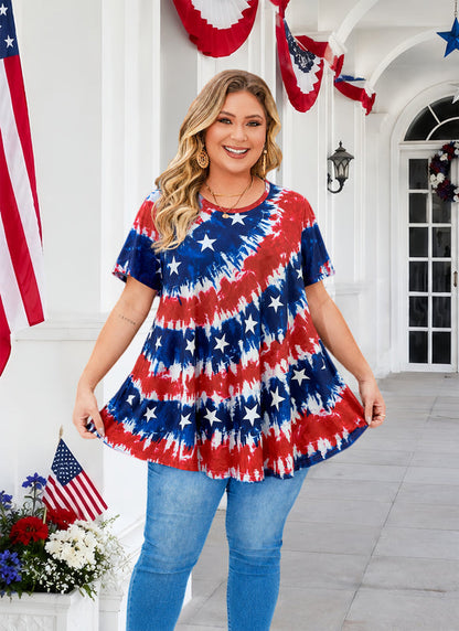 Women's Patriotic American Flag Tunic Top – Short Sleeve Summer Blouse B47