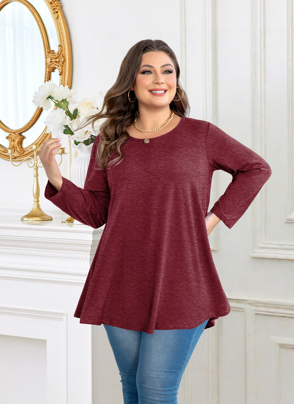 Women's Flowy Swing Tunic Top – 3/4 Sleeve, Plus Size D29
