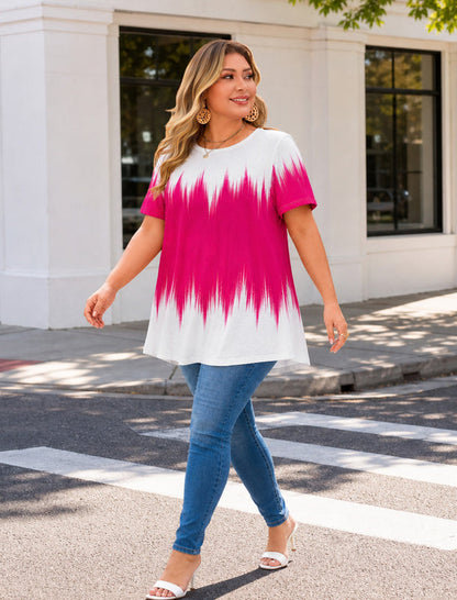 Women's Plus Size Short Sleeve Swing Tunic Top | Flowy Blouse B52