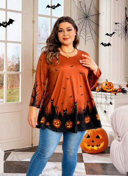 Women's Orange & Black Swing Tunic Top – 3/4 Sleeve, Plus Size D33