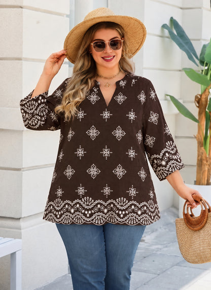 Plus Size Chocolate Brown Printed Tunic Top. L10