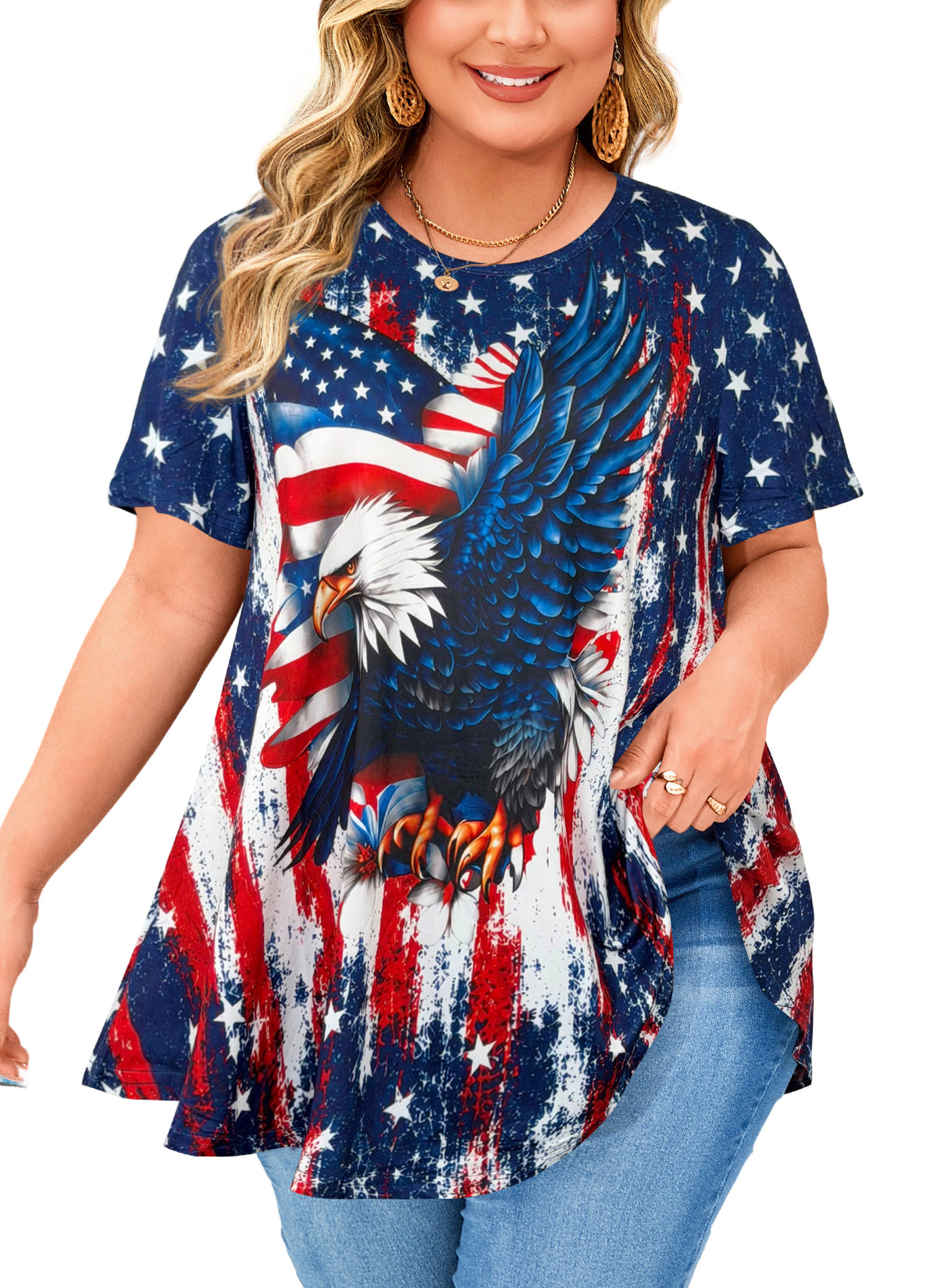 Plus Size American Flag Eagle Print Tunic Top