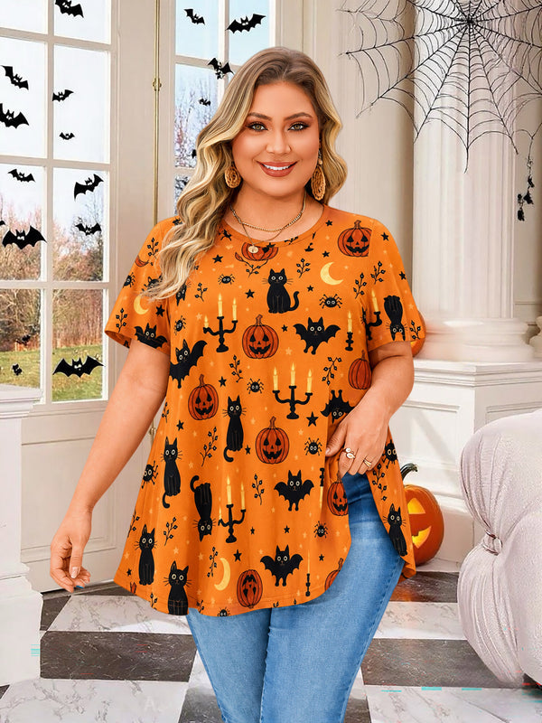 Women's Halloween Orange Swing Tunic Top – Short Sleeve, Plus Size B48