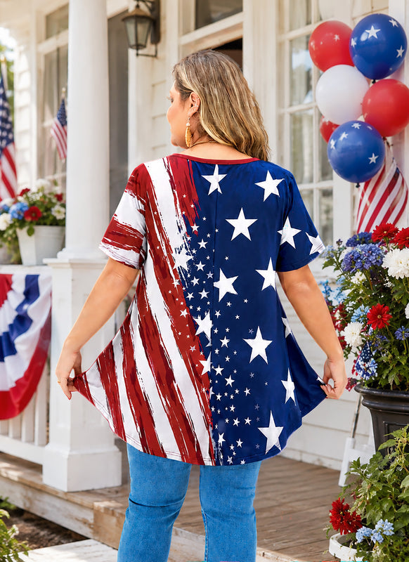 Women's Plus Size American Flag Tunic Top – Short Sleeve Patriotic Swing Blouse e20