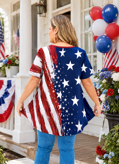 Women's Plus Size American Flag Tunic Top – Short Sleeve Patriotic Swing Blouse e20