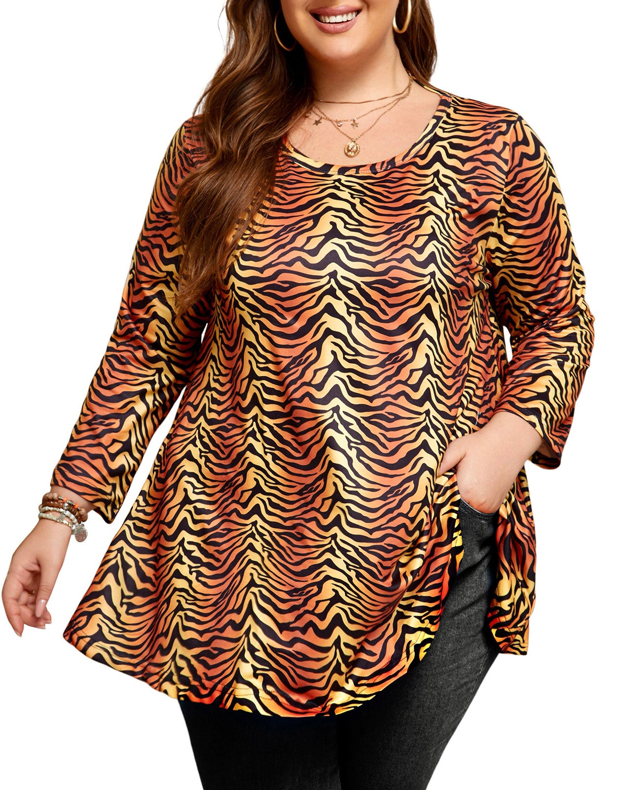 Womens Tops - Plus Size Tunics 3/4 Sleeve Loose Fit Dressy Casual Long Swing Flowy Lady Blouses Shirts Wear with Leggings Teals Blue Clothing A17 SATYS2