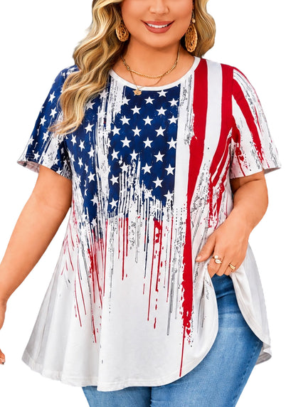Plus Size White American Flag Print Tunic Top