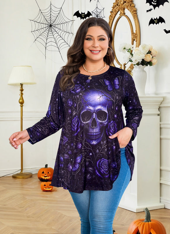 Women's Purple Swing Tunic Top – 3/4 Sleeve, Plus Size C42