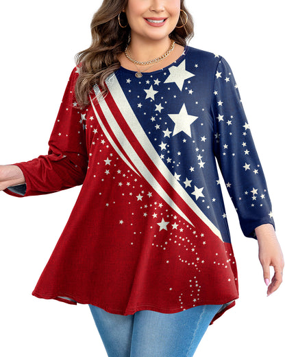 Plus Size Stars & Stripes Patriotic Tunic Top A55