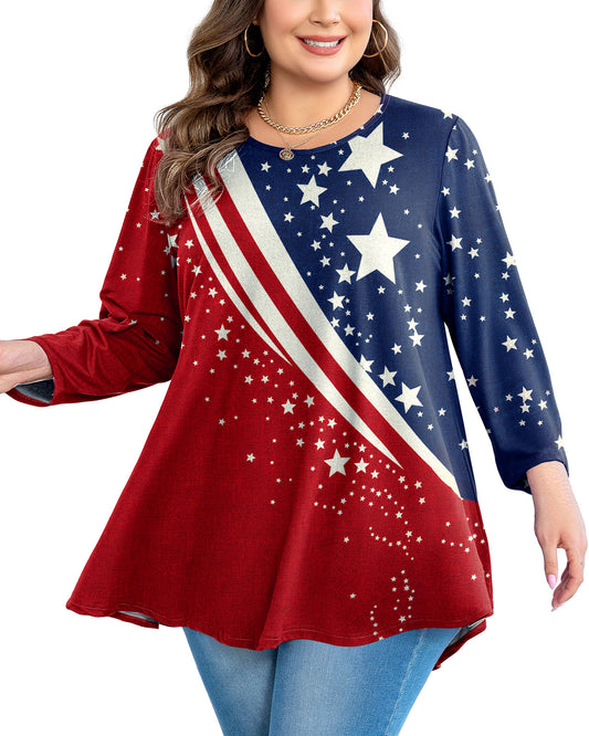 Plus Size Stars & Stripes Patriotic Tunic Top A55