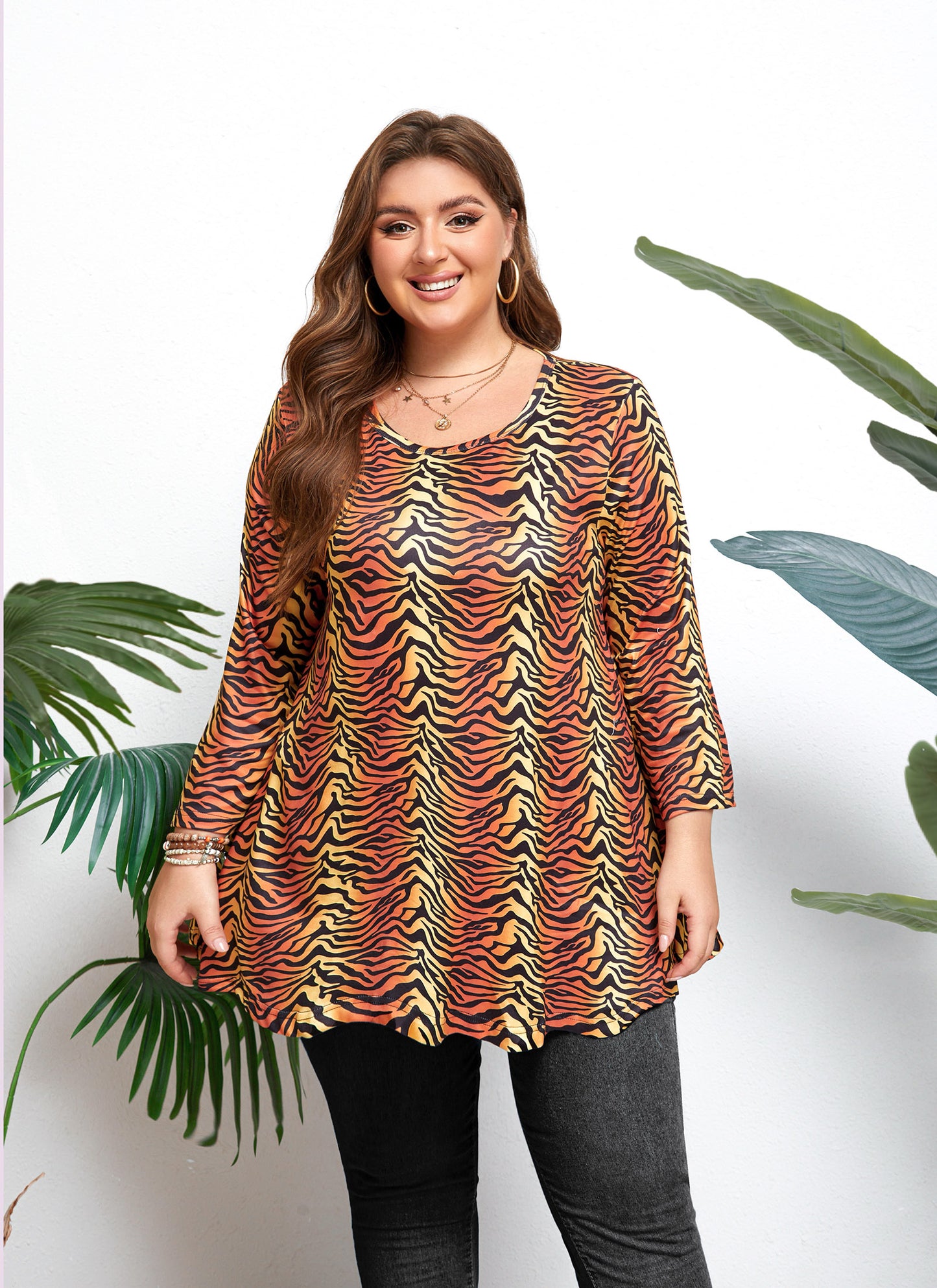 Womens Tops - Plus Size Tunics 3/4 Sleeve Loose Fit Dressy Casual Long Swing Flowy Lady Blouses Shirts Wear with Leggings Teals Blue Clothing A17 SATYS2