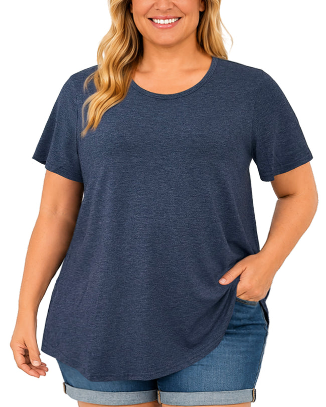 Plus Size Heather Navy Short Sleeve Tunic Top