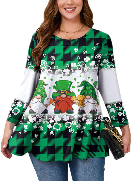 Women's Green Plus Size Swing Tunic Top – 3/4 Sleeve Flowy Blouse A47