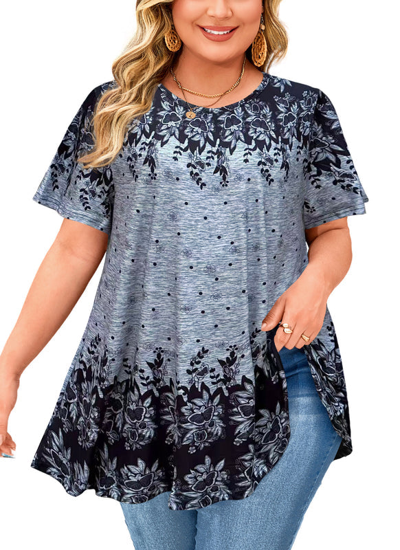 Women's Plus Size Grey Solid Tunic Top – Short Sleeve Swing Blouse e18