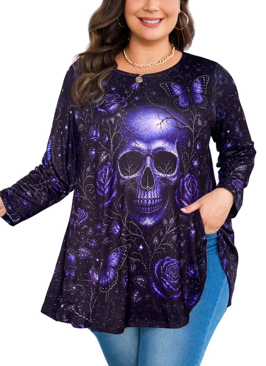 Women's Purple Swing Tunic Top – 3/4 Sleeve, Plus Size C42