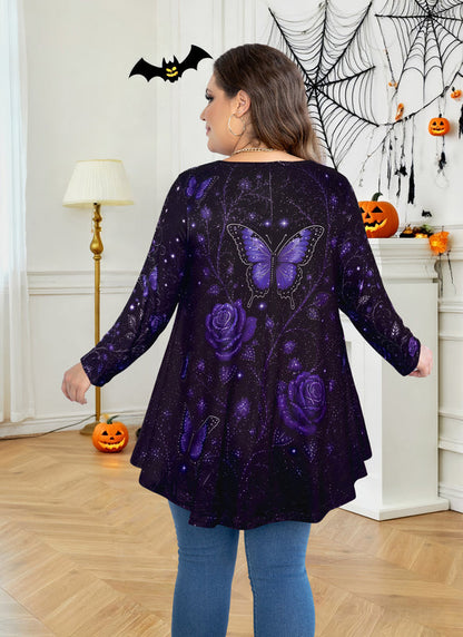Women's Purple Swing Tunic Top – 3/4 Sleeve, Plus Size C42