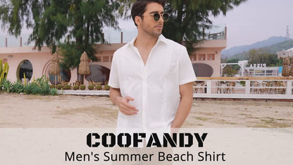 men's button up shirt, loose pleated short sleeved casual shirt
