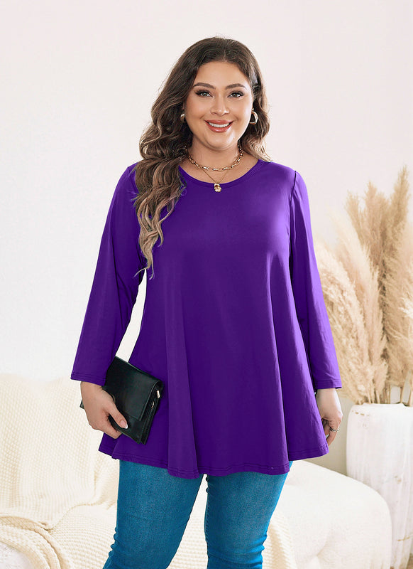 Women's Plus Size Solid Tunic Top | 3/4 Sleeve Swing Blouse, Flowy Loose Fit, Wear with Leggings – L to 6XL A20 SATDP