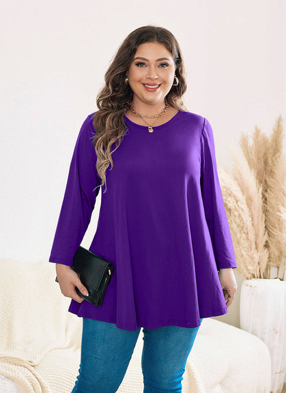 Women's Plus Size Solid Tunic Top | 3/4 Sleeve Swing Blouse, Flowy Loose Fit, Wear with Leggings – L to 6XL A20 SATDP