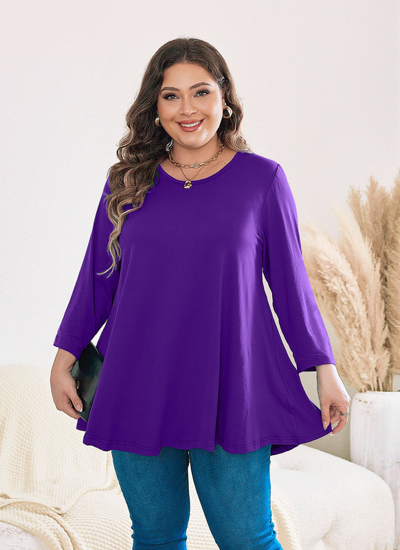 Women's Plus Size Solid Tunic Top | 3/4 Sleeve Swing Blouse, Flowy Loose Fit, Wear with Leggings – L to 6XL A20 SATDP
