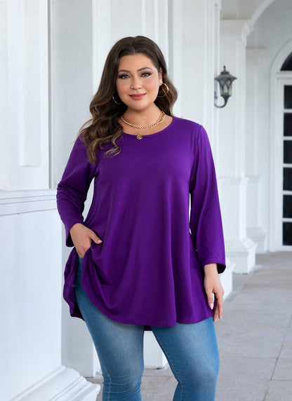 Women's Plus Size Solid Tunic Top | 3/4 Sleeve Swing Blouse, Flowy Loose Fit, Wear with Leggings – L to 6XL A20 SATDP