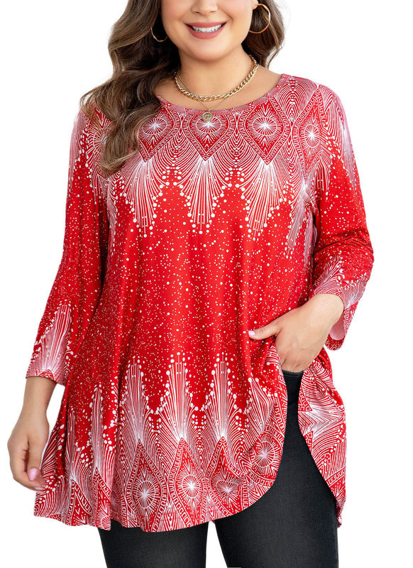 Women's Plus Size Tunic Tops – 3/4 Sleeve Swing Flare Blouse for Leggings (S–6XL) A23