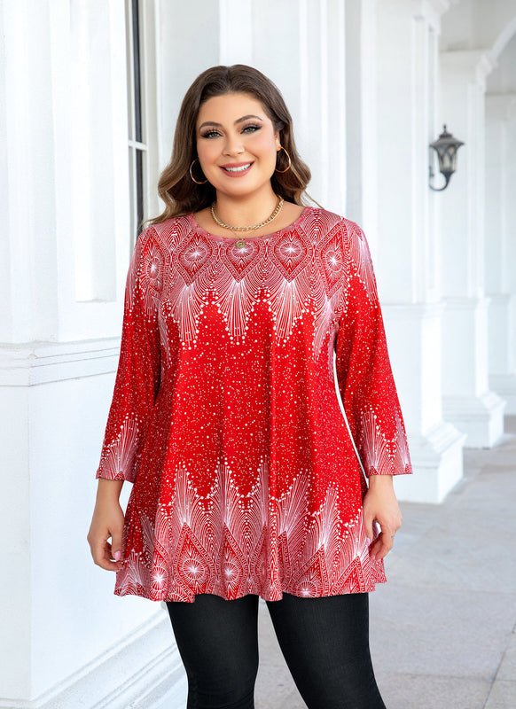 Women's Plus Size Tunic Tops – 3/4 Sleeve Swing Flare Blouse for Leggings (S–6XL) A23