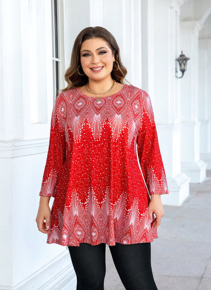 Women's Plus Size Tunic Tops – 3/4 Sleeve Swing Flare Blouse for Leggings (S–6XL) A23
