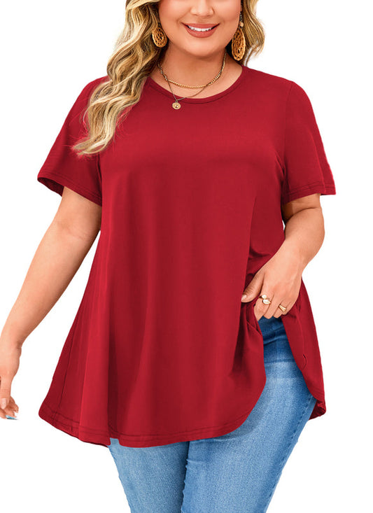 Women's Plus Size Swing Tunic Top – Short Sleeve, Flowy A-Line Blouse to Wear with Leggings b41