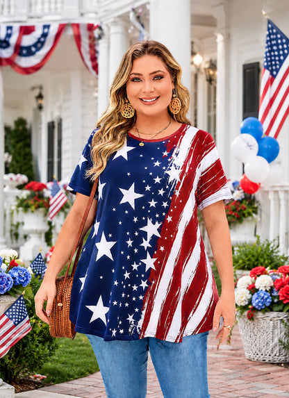Women's Plus Size American Flag Tunic Top – Short Sleeve Patriotic Swing Blouse e20