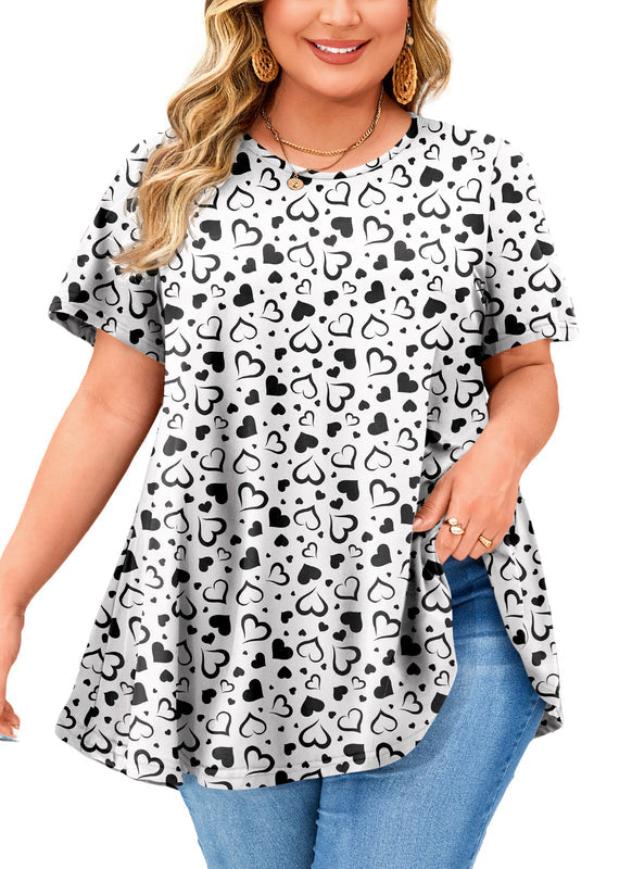 Women's White & Black Swing Tunic Top – Short Sleeve, Plus Size B44
