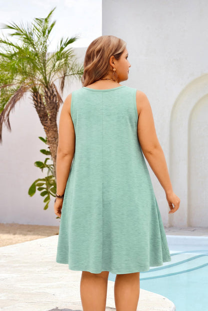 Women's Sage Green Sleeveless Tank Dress with Pockets – Plus Size Casual Loose Fit N2