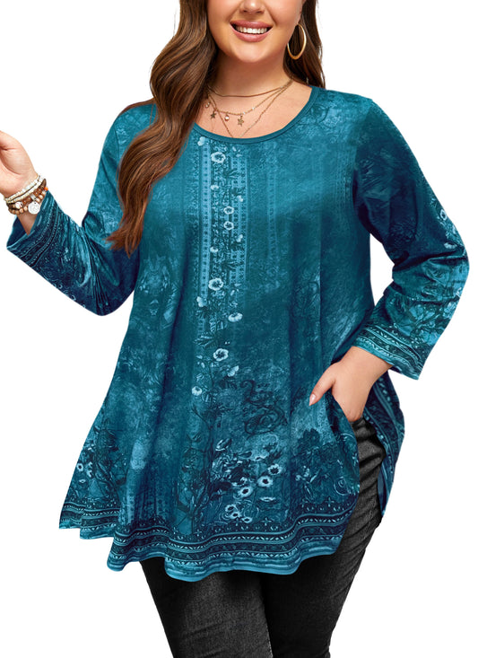 Womens Plus Size Tops Short Sleeve Swing Flare Flowy Tunic Loose Fit Summer Casual Blouses to Wear with Leggings III