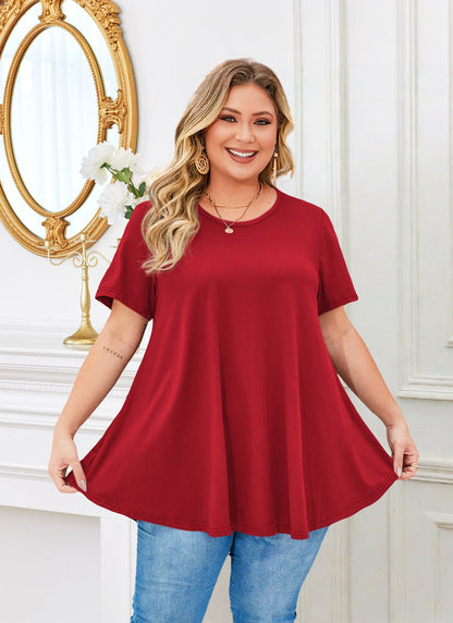 Women's Plus Size Swing Tunic Top – Short Sleeve, Flowy A-Line Blouse to Wear with Leggings b41