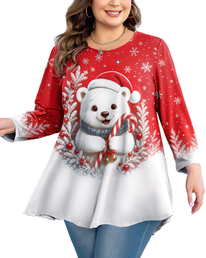 Plus Size Christmas Bear Tunic Top A54