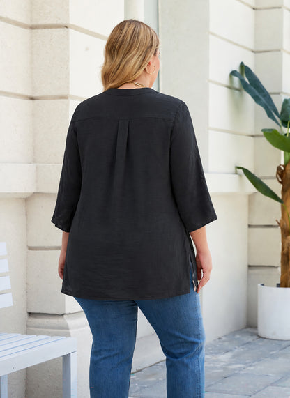 Plus Size Black Split V-Neck Tunic Top  L13